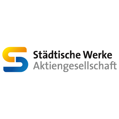 Logo der Städtische Werke AG in Kassel mit einem gelb blauen S links und dem Schriftzug Städtische Werke Aktiengesellschaft rechts daneben