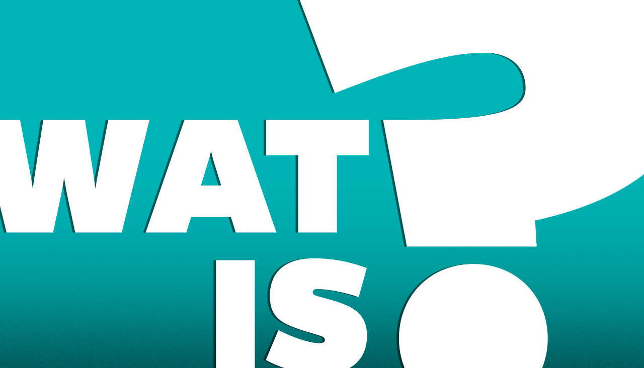 Een grafische banner met een groenblauwe achtergrond en de grote witte tekst 'WAT IS', vergezeld van een groot wit vraagteken.