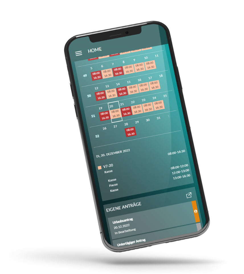 Smartphone mit der myplano Monatsansicht als Kalender