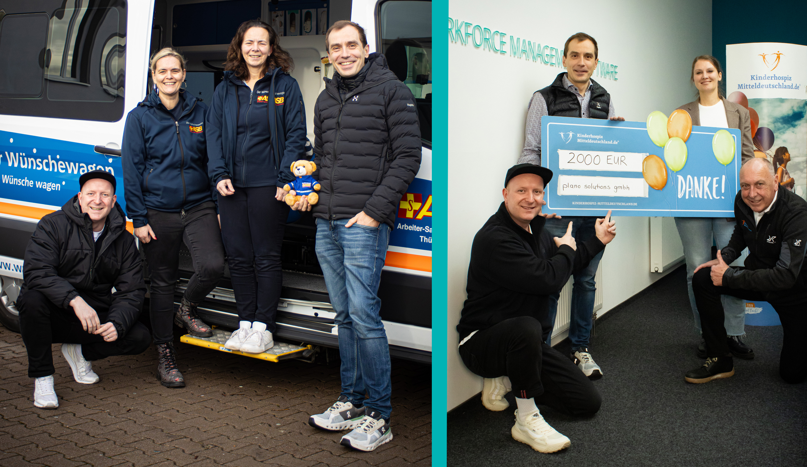 chrsitmas donaton impressions from plano with people from Wünschewagen und Kinderhospiz Mitteldeutschland