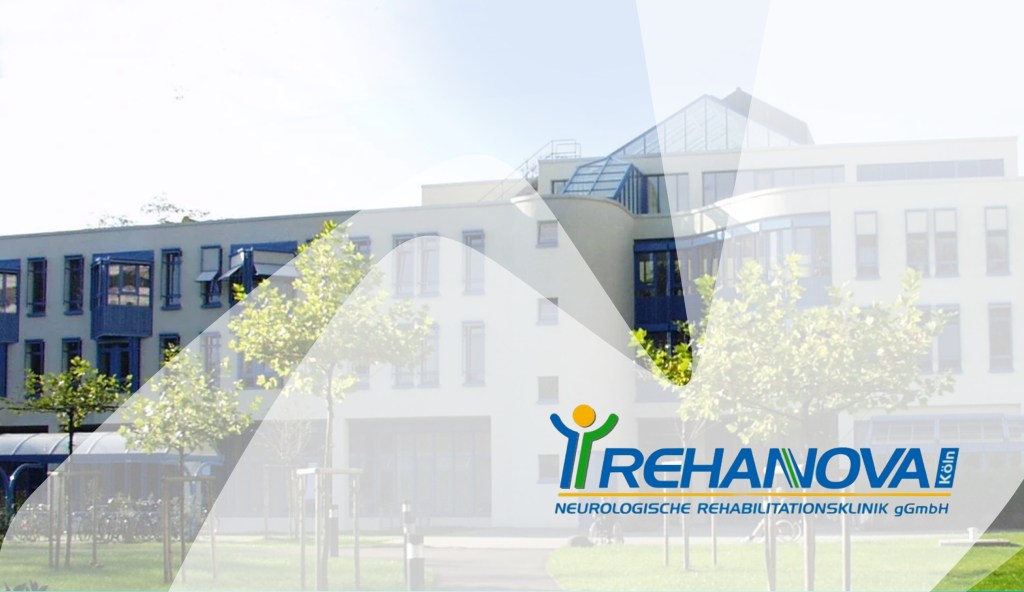 RehaNova building in the background, with a white silhouette of the plano butterfly logo and the RehaNova logo in front of it.