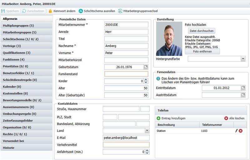 Personnel Master Data in the plano software