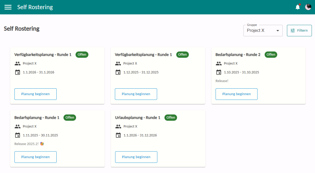 screenshot of self rostering