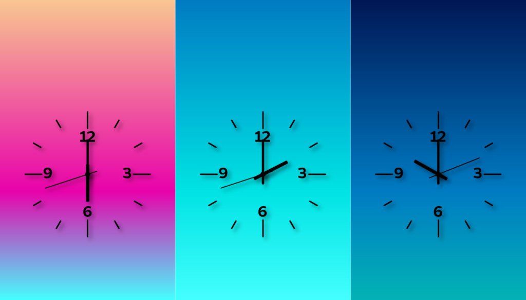 Three clocks showing different times